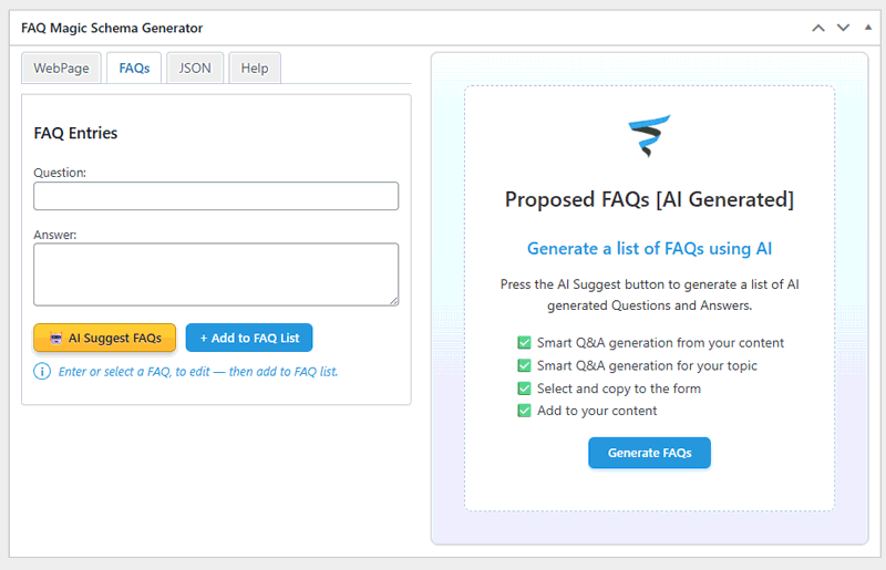 Adding and editing items for the FAQ Schema